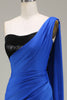 Load image into Gallery viewer, Royal Blue One Shoulder Satin and Sequin Mermaid Pleated Formal Dress with Slit