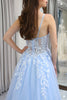 Load image into Gallery viewer, Sky Blue A Line Long Corset Appliqued Formal Dress With Slit