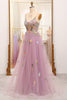 Load image into Gallery viewer, Mauve A Line Tulle Beaded Appliques Long Formal Dress With Front Slit