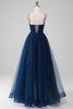 Load image into Gallery viewer, Navy Ball-Gown V-Neck Long Beaded Tulle Formal Dresses With Pleated