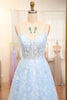 Load image into Gallery viewer, Sky Blue A Line Tulle Long Corset Formal Dress With Appliques