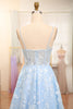 Load image into Gallery viewer, Sky Blue A Line Tulle Long Corset Formal Dress With Appliques