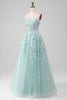 Load image into Gallery viewer, Glitter Mint A-Line Tulle Long Formal Dress with Lace