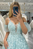 Load image into Gallery viewer, Mint A Line Tulle Off the Shoulder Long Formal Dress With Appliques