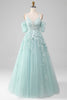 Load image into Gallery viewer, Mint A Line Tulle Off the Shoulder Long Formal Dress With Appliques