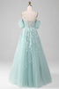 Load image into Gallery viewer, Mint A Line Tulle Off the Shoulder Long Formal Dress With Appliques