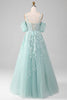 Load image into Gallery viewer, Mint Ball Gown Off The Shoulder Beaded Prom Dresses With Appliques