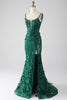 Load image into Gallery viewer, Dark Green Mermaid Spaghetti Straps Long Formal Dress with Appliques