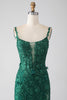 Load image into Gallery viewer, Dark Green Mermaid Spaghetti Straps Long Formal Dress with Appliques