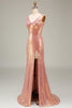 Load image into Gallery viewer, Sparkly Blush Mermaid Formal Dress with Slit