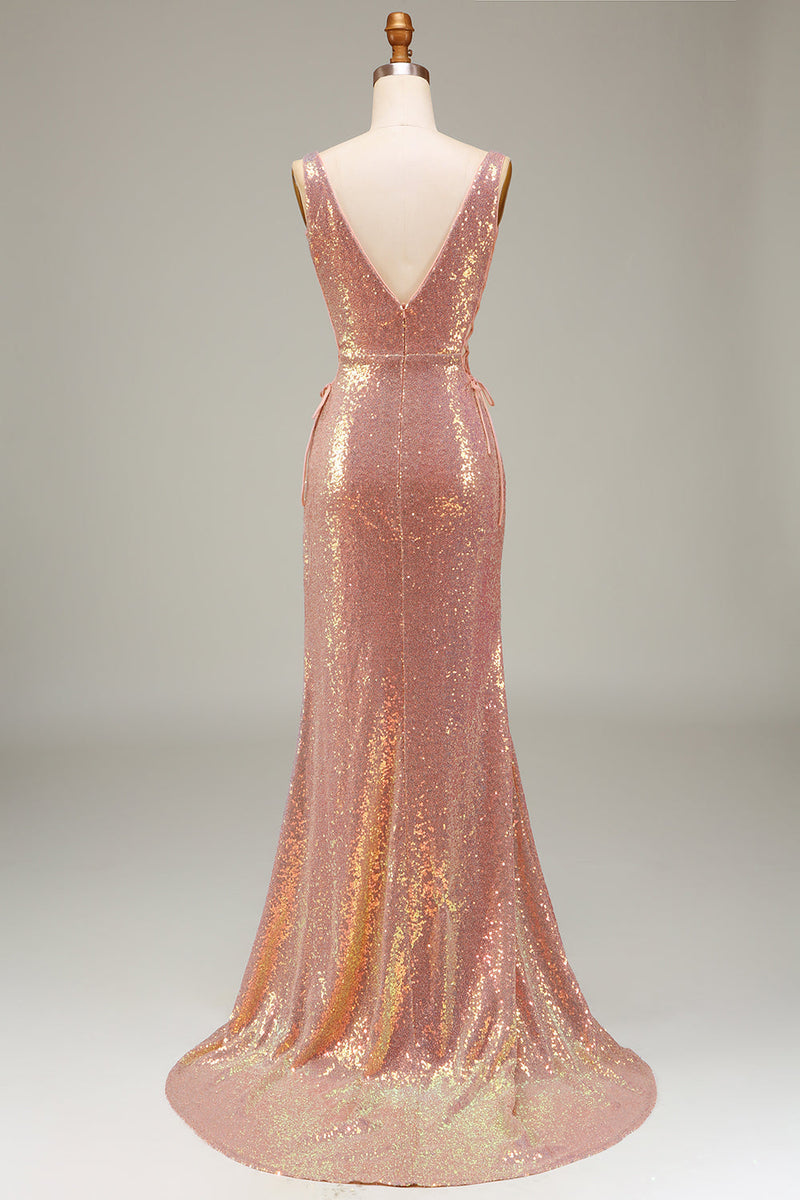 Load image into Gallery viewer, Sparkly Blush Mermaid Formal Dress with Slit