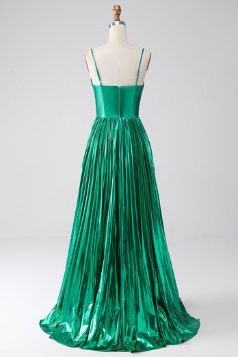 A-line Dark Green Corset Formal Dress with Slit