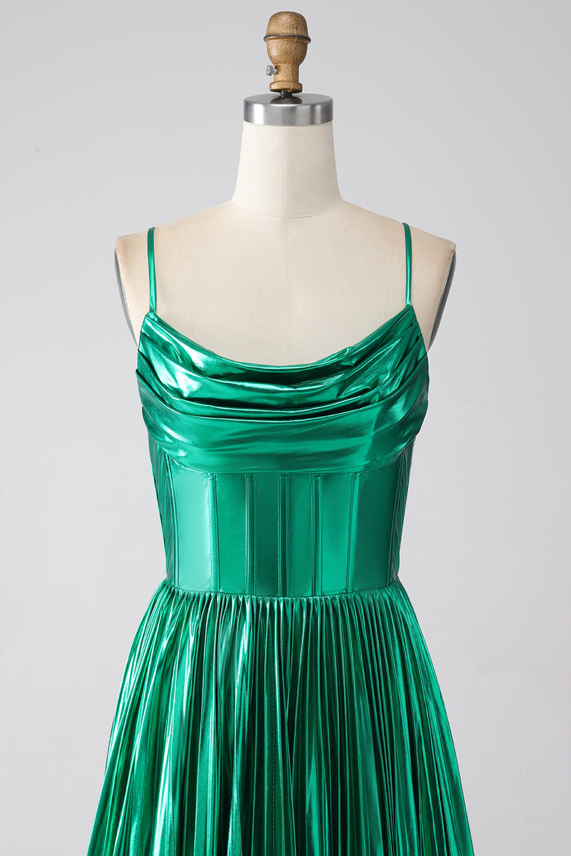 Load image into Gallery viewer, A-line Dark Green Corset Formal Dress with Slit