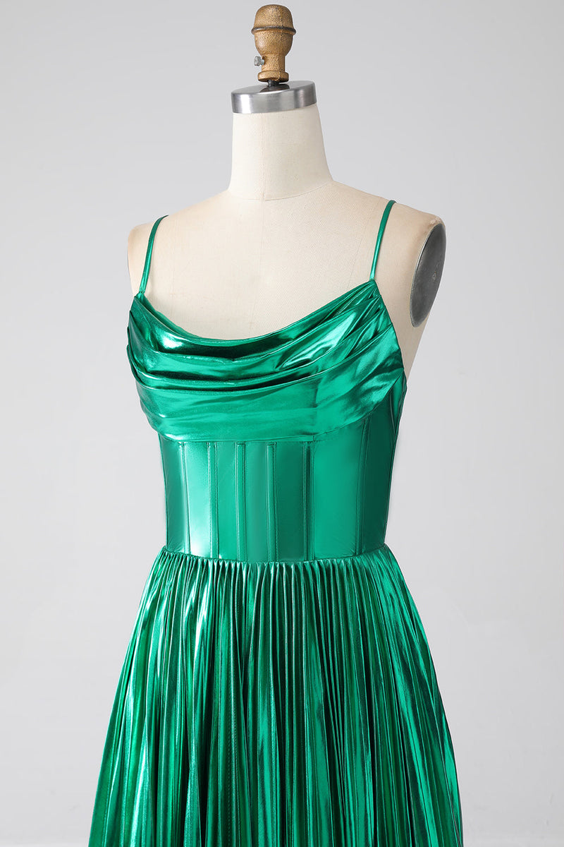 Load image into Gallery viewer, A-line Dark Green Corset Formal Dress with Slit