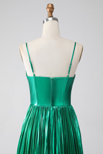 A-line Dark Green Corset Formal Dress with Slit