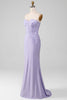 Load image into Gallery viewer, Lilac Sheath Strapless Corset Formal Dresses With Lace Appliques