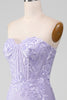 Load image into Gallery viewer, Lilac Sheath Strapless Corset Formal Dresses With Lace Appliques