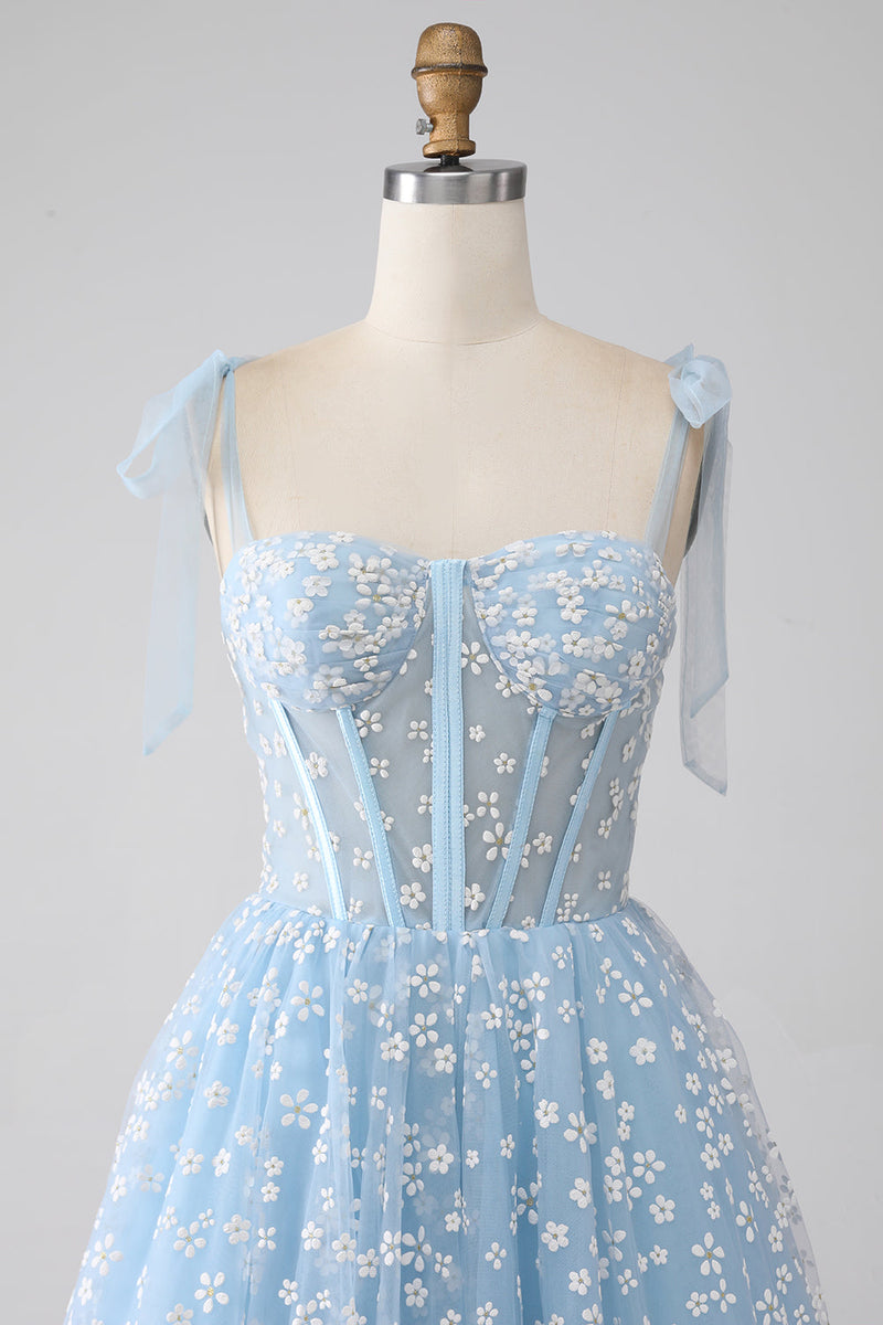 Load image into Gallery viewer, A-Line Spaghetti Straps Sky Blue Corset Formal Dress