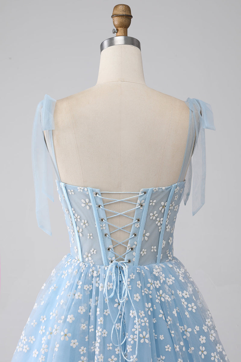 Load image into Gallery viewer, A-Line Spaghetti Straps Sky Blue Corset Formal Dress