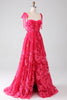 Load image into Gallery viewer, A-Line Spaghetti Straps Fuchsia Long Formal Dress with Slit