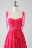 Load image into Gallery viewer, A-Line Spaghetti Straps Fuchsia Long Formal Dress with Slit