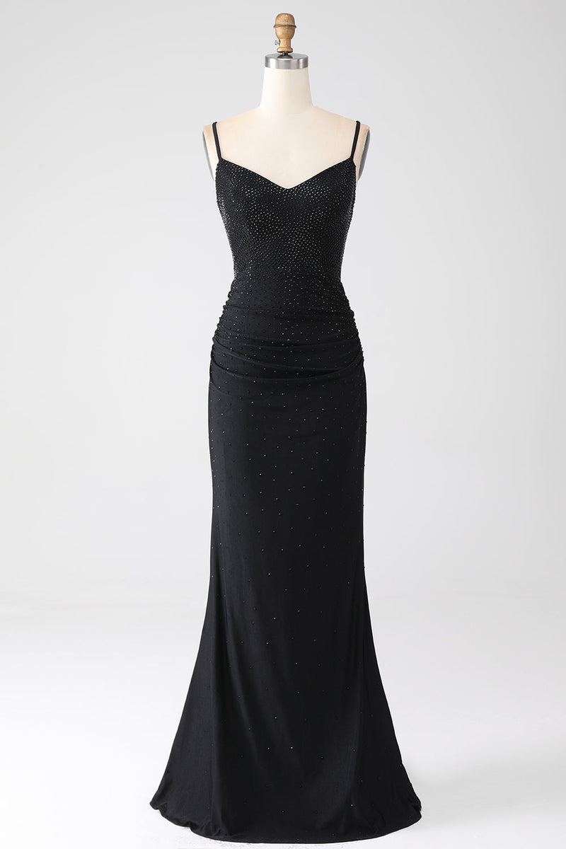 Load image into Gallery viewer, Mermaid Black Beaded Formal Dress with Ruffles