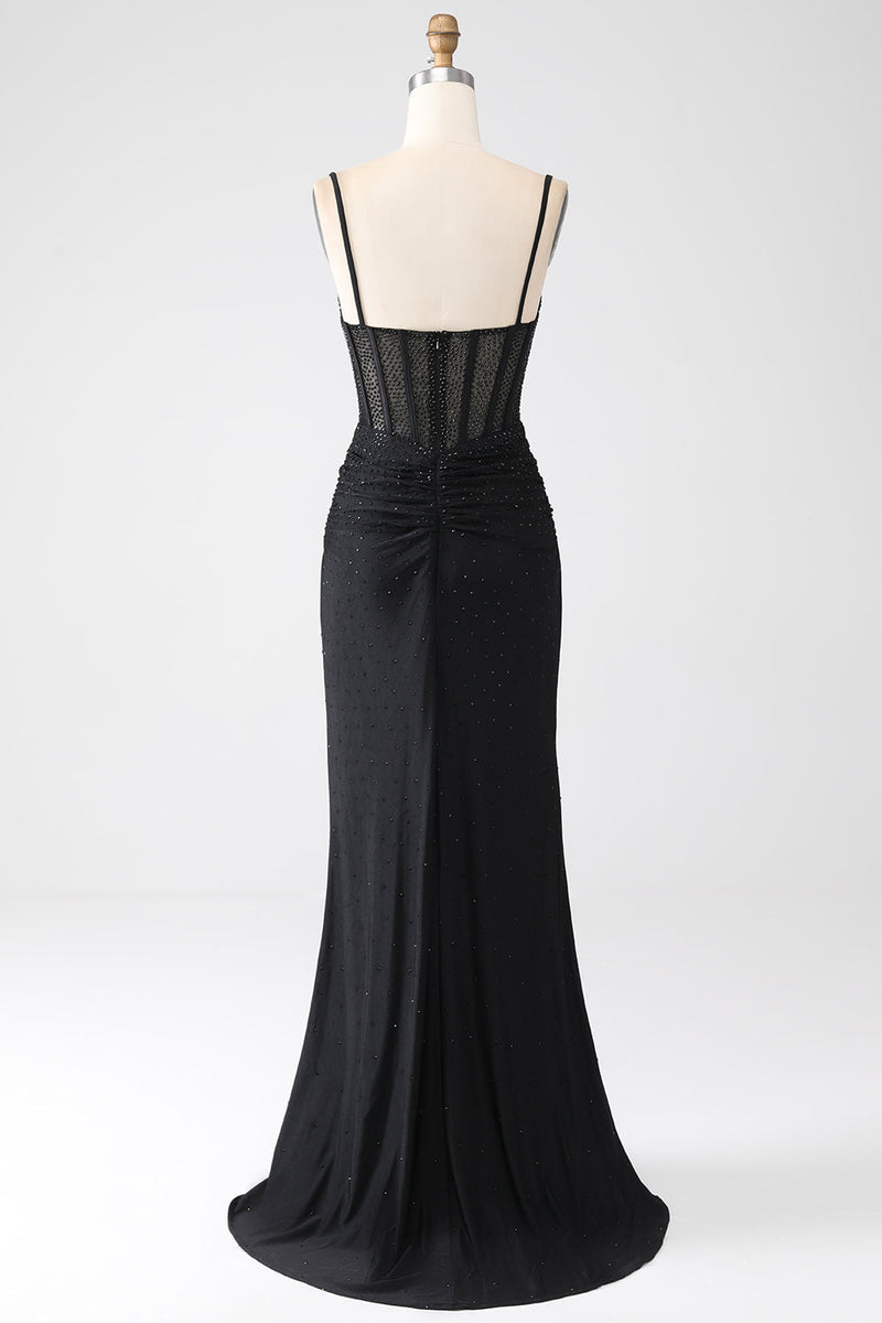 Load image into Gallery viewer, Mermaid Black Beaded Formal Dress with Ruffles