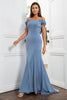 Load image into Gallery viewer, Mermaid Off The Shoulder Grey Blue Mother of the Bride Dress