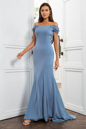 Mermaid Off The Shoulder Grey Blue Mother of the Bride Dress