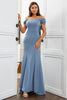 Load image into Gallery viewer, Mermaid Off The Shoulder Grey Blue Mother of the Bride Dress