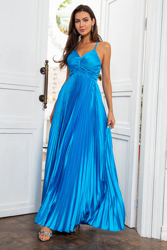 A Line Spaghetti Straps Lake Blue Long Formal Dress