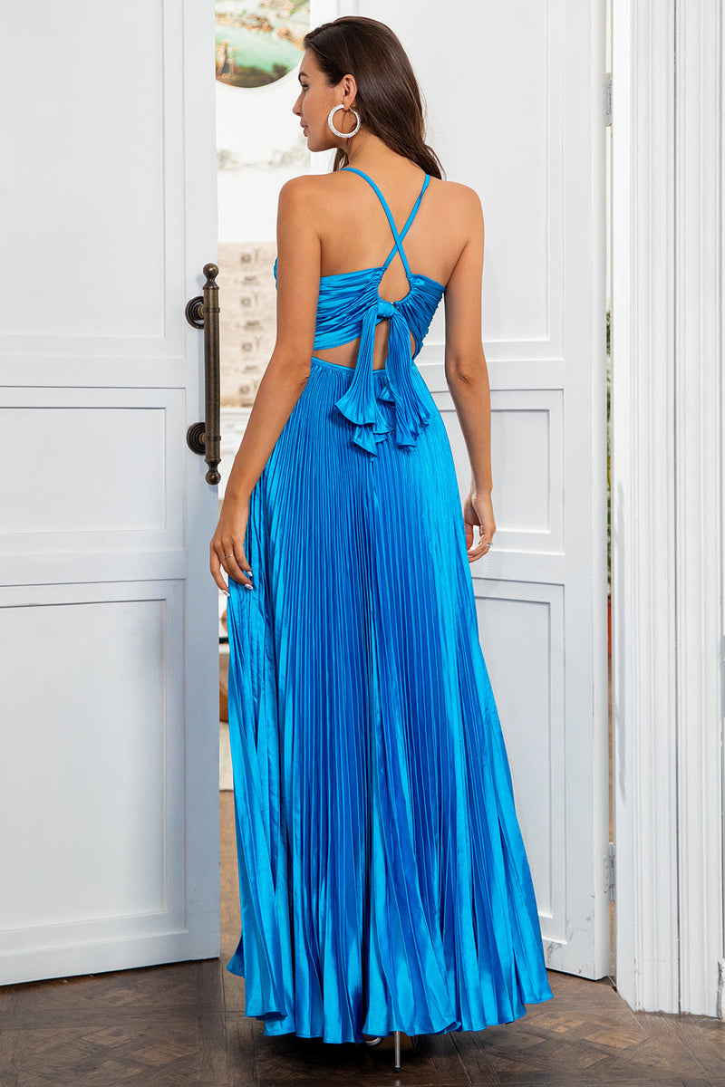 Load image into Gallery viewer, A Line Spaghetti Straps Lake Blue Long Formal Dress