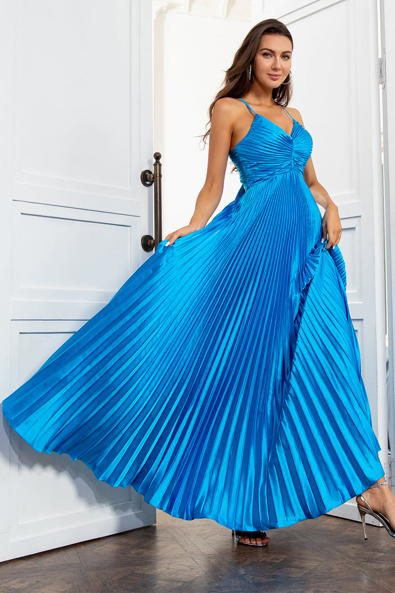 Load image into Gallery viewer, A Line Spaghetti Straps Lake Blue Long Formal Dress