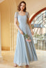 Load image into Gallery viewer, Long Chiffon Blue Bridesmaid Dress with Sleeves