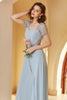 Load image into Gallery viewer, Long Chiffon Blue Bridesmaid Dress with Sleeves