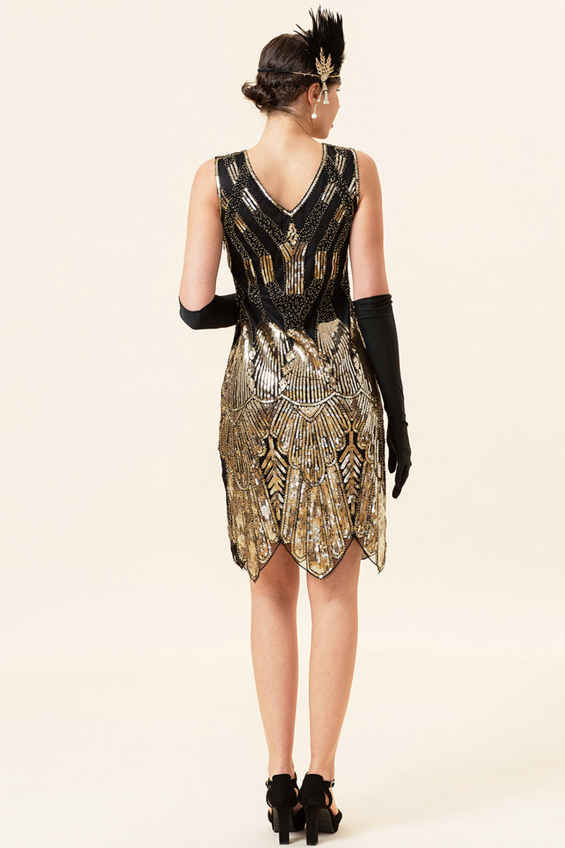 Load image into Gallery viewer, Gold Gatsby 1920s Dress