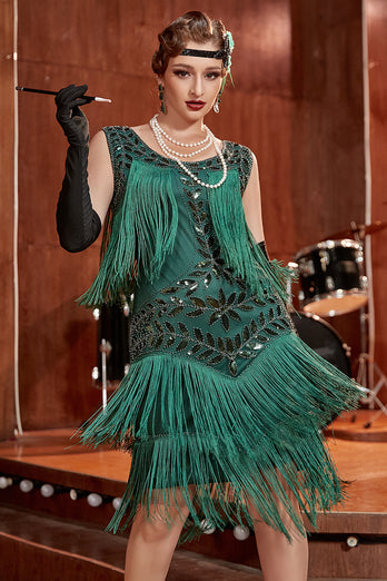 Champagne Gatsby 1920s Dress with Sequins and Fringes