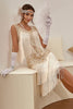 Load image into Gallery viewer, Plus Size Champagne Gatsby 1920s Flapper Dress with Sequins and Fringes