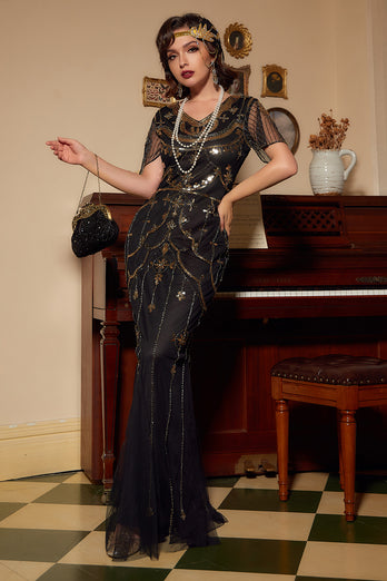 Sequins Dark Green Long 1920s Dress