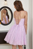 Load image into Gallery viewer, A Line Spaghetti Straps Light Purple Sequins Short Formal Dress