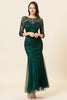 Load image into Gallery viewer, Dark Green Long Sleeves Beading Formal Dress with 3/4 Sleeves