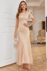 Load image into Gallery viewer, Blush Short Sleeves Sheath Long Formal Dress