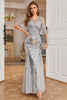 Load image into Gallery viewer, Sparkly Round Neck Grey Sequins Long Formal Dress with Sleeves