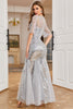 Load image into Gallery viewer, Sparkly Round Neck Grey Sequins Long Formal Dress with Sleeves