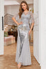 Load image into Gallery viewer, Sparkly Round Neck Grey Sequins Long Formal Dress with Sleeves