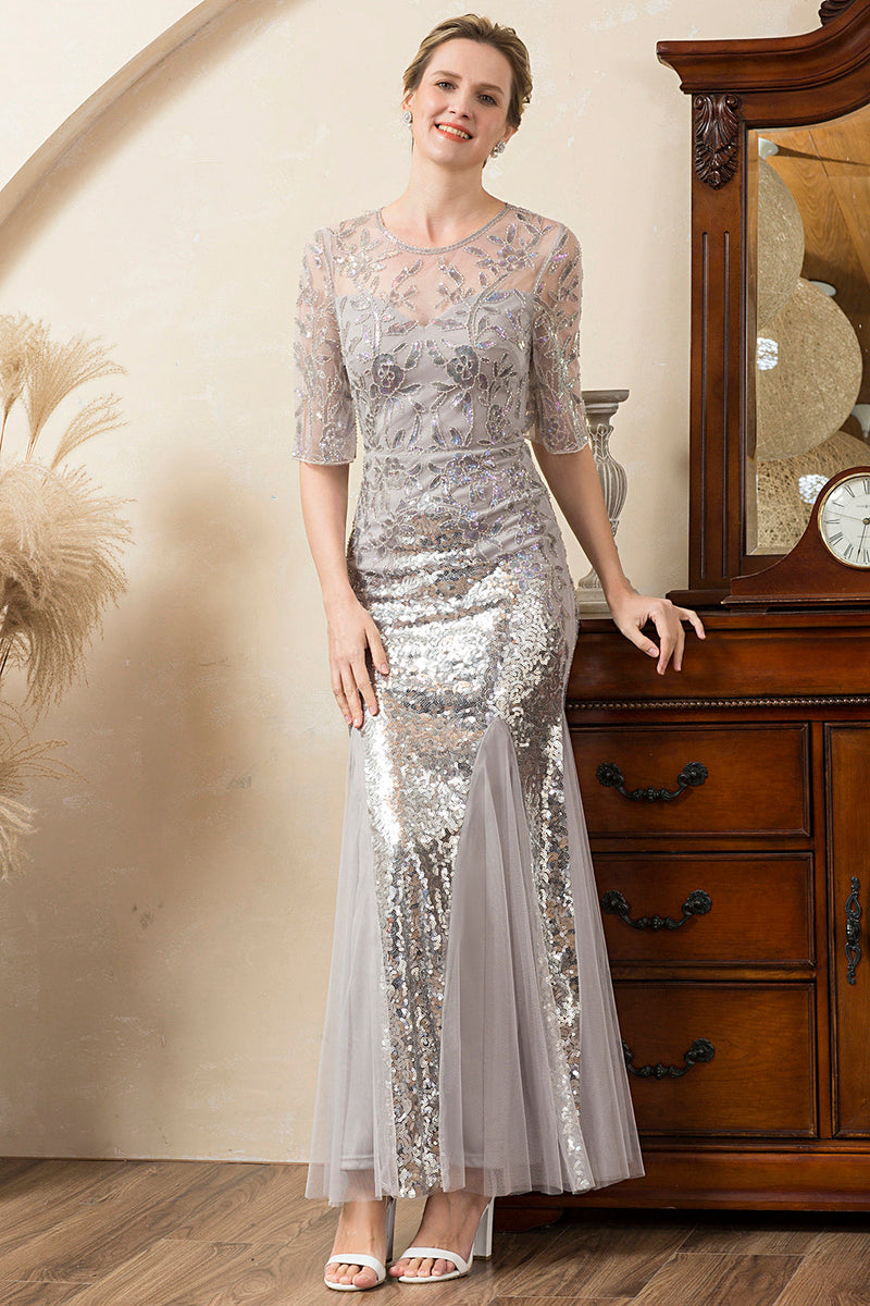 Load image into Gallery viewer, Grey Mermaid Sparkly Beaded Sequins Mother of the Bride Dress