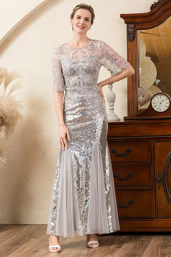 Grey Mermaid Sparkly Beaded Sequins Mother of the Bride Dress