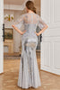 Load image into Gallery viewer, Sparkly Round Neck Grey Sequins Long Formal Dress with Sleeves