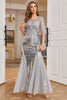 Load image into Gallery viewer, Sparkly Round Neck Grey Sequins Long Formal Dress with Sleeves