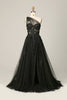 Load image into Gallery viewer, A Line One Shoulder Black Long Formal Dress with Appliques